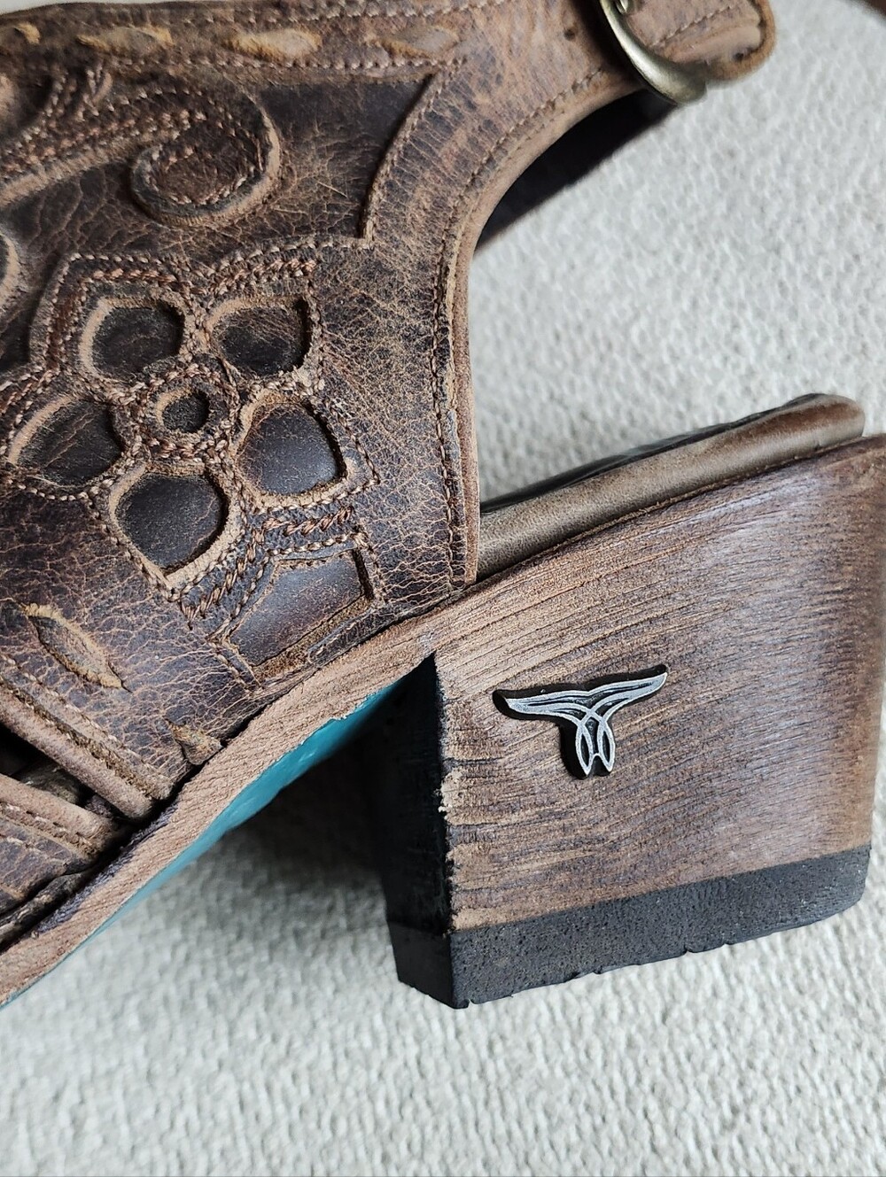 Lane Robin Distressed Leather Overlay Slingback Mules Sz 10 - Picture 6 of 10
